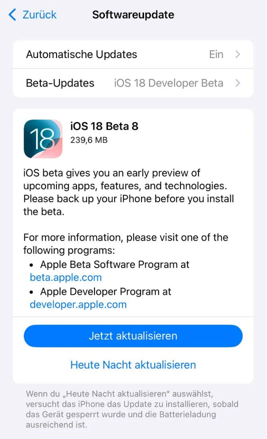 克东苹果手机维修分享苹果 iOS / iPadOS 18 开发者预览版 Beta 8 发布 